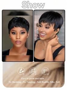 Pixie Cut Wig With Bangs Natural Short Black Synthetic Pixie Layered Hairstyles Wigs For Women