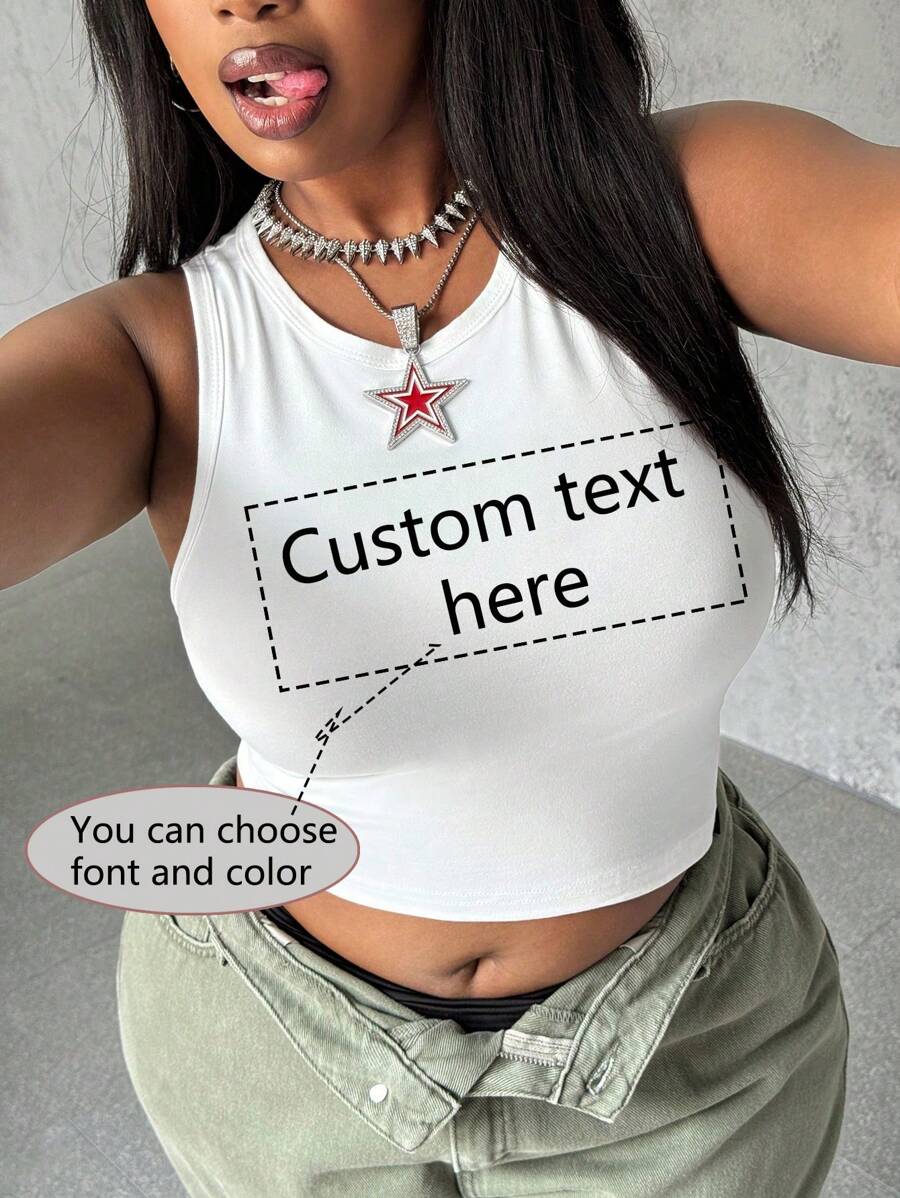 Customize Women's Vests, Add Your Own Text (Famous Quotes/Personal Words/Names/Numbers/Short Sentences, Etc.), You Can Choose Your Favorite Fonts And Colors, Design Your Own Personalized Printed Short T-Shirts As A Gift For Your Girlfriend