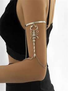1pc Gothic Style Metal Scorpion Bangle Bracelet, Personalized Rhinestone Tassel Open Cuff Arm Piece For Women, Suitable For Festivals And Daily Wear - Multicolor - View 10
