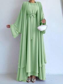 2 Pieces Set Includes Dress, Jacket And Belt - Green - View 2