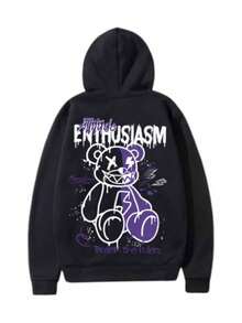 Purple Bear Sweatshirt Cold Weather Streetwear New Arrival Warm Cotton Coat Flannel Sweatshirt - Immediate Shipping - 黑色 - 查看 2
