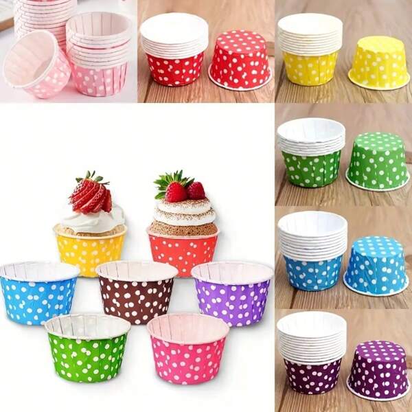 50pcs Polka Dot Paper Cupcake Cups - Heat Resistant, Oil-Proof Baking Cups Suitable For Cupcakes And Desserts, Great For Christmas, Halloween, Easter And Thanksgiving Holidays