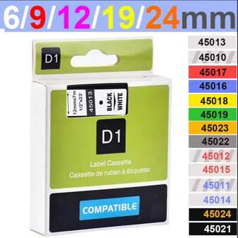 1pc Compatible Dymo D1 6/9/12/19/24mm Tapes 45010 45013 45018 40910 40913 43613 18445 18444 For Dymo Labelmanager LM160 210D