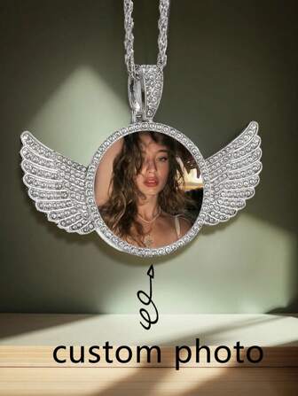 1pc Customized Photo Necklace, Personalized Couple Picture Frame Pendant, Women's Round Memory Pendant Necklace With Rope Chain, Hip-Hop Jewelry For Men Gifts For Mom And Dad, Gifts For Friends, Gifts For Couples, Gifts For Best Friends