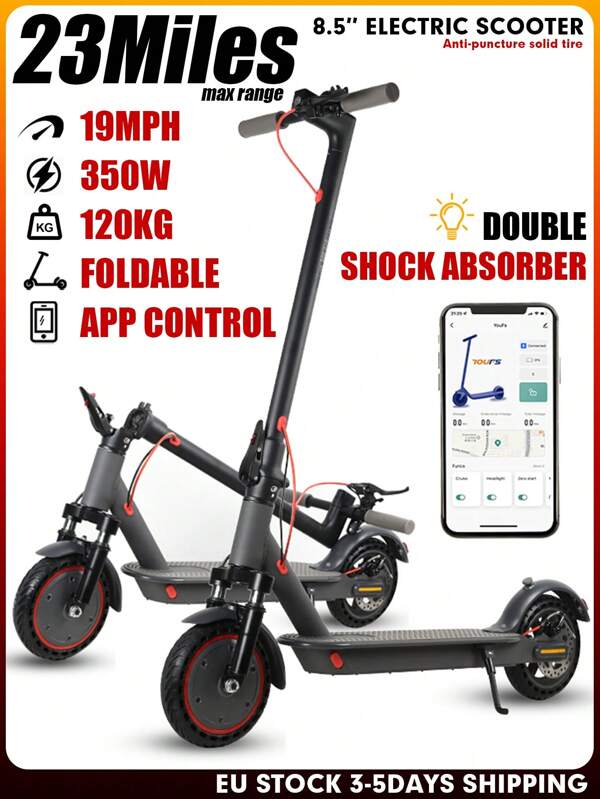 Mankeel 350W Foldable Electric Scooter With Double Suspension for Adults E-Scooter Max Range 23 Miles Double Brake 10.4AH APP control Smooth Ride Electric Scooter