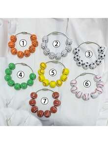 Sports Series Baseball, Basketball, Football Pendant, Stainless Steel Rope Charm, Creative Beach Bag Accessory, Gift For Friends. Multi-Functional Beach Bag Keychain, Anti-Lost Accessory, Reusable Travel Accessory, Quick Key Finder, Beaded Beach Bag Pendant Can Be Detached. - Multicolor - View 2