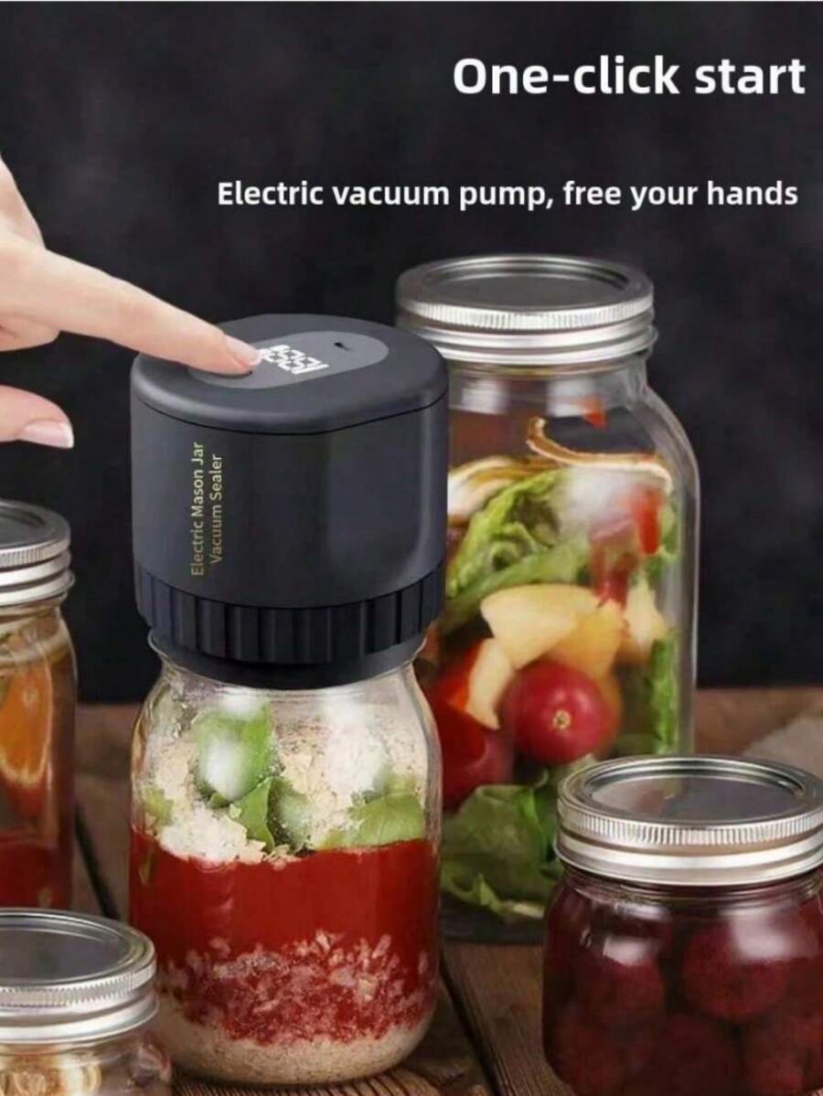Vacuum Sealer With Wide-Mouth And Regular-Mouth, Powerful Sealing Machine , Portable Food Vacuum Sealer,  Mason Jar Vacuum Sealer Kit For Food Storage And Fermentation, 5.11*4.33*4.33 Inch,Black - 黑色 - 查看 1