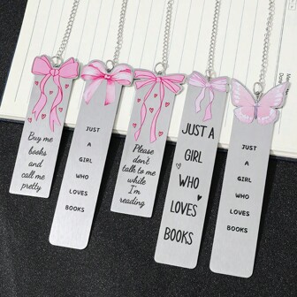 5pcs/1PC A Set Of Five Charming Pink Bow Design Unaltered Bookmarks, Cute Bow Pattern With Love Pendant Bookmarks, Perfect For Female Readers, Gifts For Girlfriends And Loved Ones, A Beautiful Reading Accessories,School Supplies,Back To School