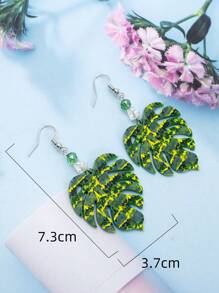 1 Pair New Fashion Acrylic Relievo Printing Yellow Green Turtle Back Bamboo Leaf Earrings For Women Aesthetic Casual Vacation Style 2025 Lightness Jewelry