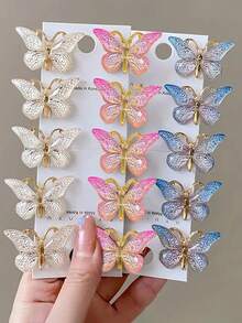 30/15 piezas Hebillas para el cabello con forma de mariposa y dibujos animados lindos, accesorios para el cabello con degradado de color, pinzas para el cabello - Multicolor - Ver 12