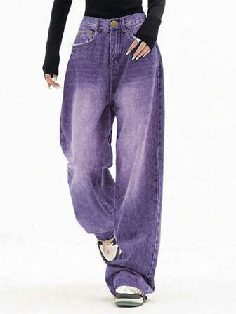 Women's Casual Washed Wide-Leg Jeans - Christmas Outfit