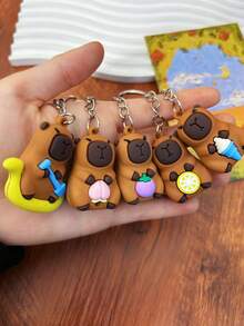 1/4 件可爱水豚水果钥匙扣 - 可爱硅胶卡通动物钥匙扣，适合夏季派对礼物、毕业礼物、返校礼物、朋友和情侣礼物 - 香蕉、鳄梨、西瓜、冰淇淋风格汽车配件哥特 Y2k - 多色 - 查看 6