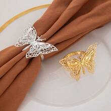 1PC Openwork Double Butterfly Napkin Rings, Gold Silver Napkin Rings, Wedding Table Decorations, Tabletop Decorations,. - Multicolor - View 3