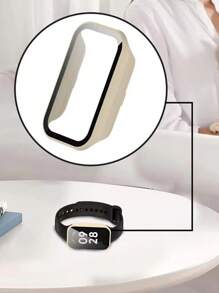 Pacote com 2 capas rígidas de PC para smartwatch Xiao Mi Smart Band 8 Active, protetor de tela de vidro temperado completo, capa protetora anti-goma para Mi Band 8 Active e Xiao Mi Redmi Band 2. A capa rígida de PC protege o relógio contra danos em esportes ao ar livre, uso diário e outros acessórios para cenas, homens e mulheres.