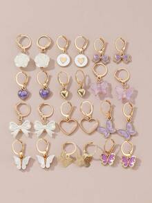 24pcs Heart, Butterfly, Faux Pearl, Bow Knot, Flower Earrings Set, Fashion Party Accessories, Gift For Girls - Multicolor - View 4