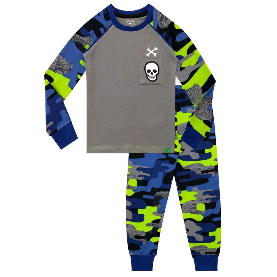 Harry Bear Camouflage Pyjamas | Boys Snuggle Fit Pyjamas | Boys Camo PJs | Kids Long Sleeve Pyjama | Official Merchandise - Grey - View 1