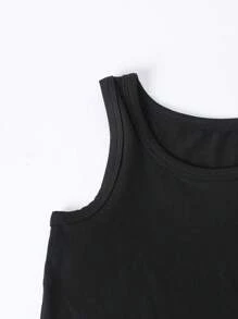 3pcs Set Of Fashionable And Versatile Solid Black Sleeveless Short Vest For Young Girls, Simple, Soft And Comfortable, Suitable For Summer Home Leisure, Outings And Holiday Parties