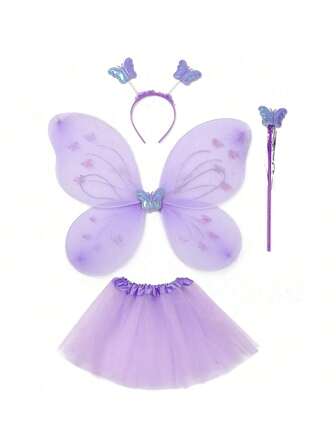 4pcs Butterfly Wings Fairy Wands Headbands, Festival Party Supplies Cosplay Costume, Princess Fairy Dress For Party Stage