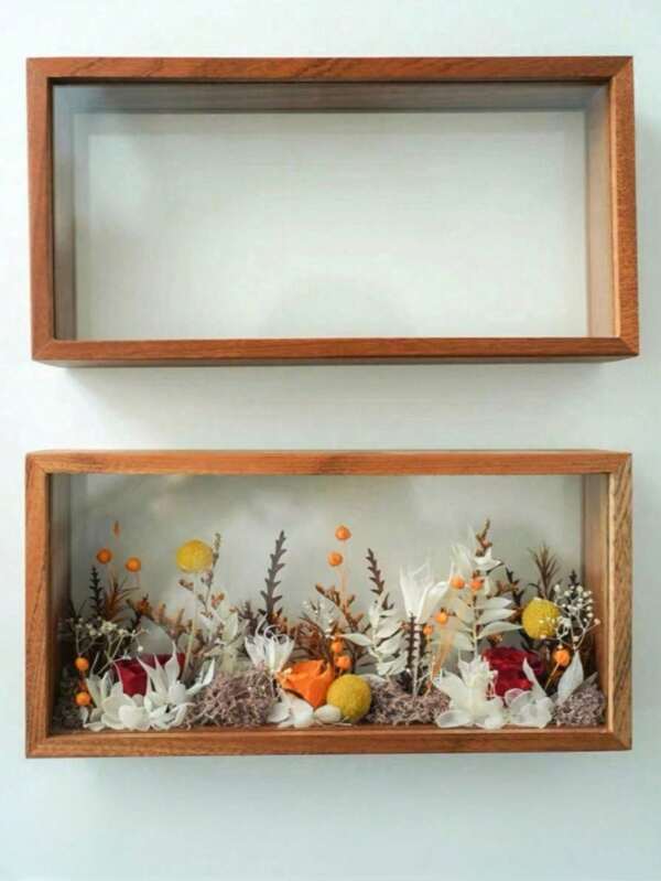 1pc 13 * 26 Cm Hollow Photo Frame Made Of Acrylic Material. It Is A Square, Transparent Decorative Photo Frame With A Simple Style And Dark Wood Color, Used For DIY To Display Decorative Works.