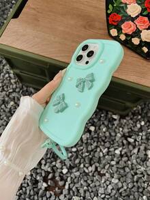 2025 Latest Bestselling Big Wave Macaron Bow Phone Case With Wrist Strap, Compatible With Galaxy S25, S24, S24 Plus/S24+, S24 Ultra, S24 FE, S20, S21, S22, S23 And Adorable Light Purple Heart Phone Case Compatible With IPhone 11/11 Pro - Green - View 5