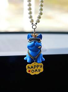 1pc Fashionable Crown French Bulldog Car Dashboard Decor, Rearview Mirror Hanging Ornament