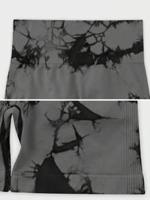 1 pieza Shorts deportivos de yoga con efecto tie-dye y bloques de color para mujer, con estiramiento, pantalón sin costuras para ciclismo al aire libre