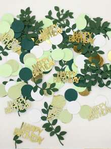 200/100/10 piezas Confeti para fiesta de cumpleaños, Confeti "Feliz cumpleaños", Confeti redondo de hojas verdes y tarjeta dorada "Feliz cumpleaños", Decoraciones de mesa para fiesta de cumpleaños, Se puede usar para decorar la mesa de fiesta de cumpleaños DIY, Crear una atmósfera alegre, Suministros para festivales y fiestas