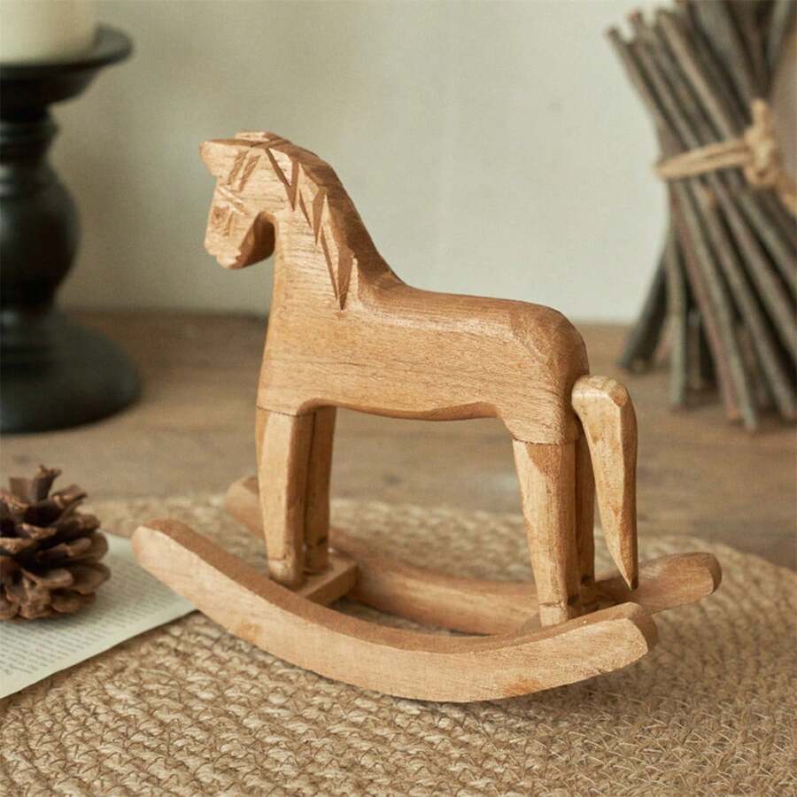 Adornos de mesa con forma de caballo de madera oscilante, ideales para la oficina, el mueble de la televisión o el hogar. - Marrón - Ver 1