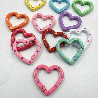 5/10/15 Pcs Random Color Heart & Circle Shaped Keychain Spring Ring Lobster Clasp Suitable For DIY Crafts Jewelry Making School Car Accessories Cute Goth Y2k