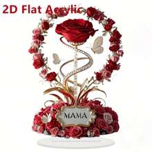 1pc 2D Red Rose & Butterfly "MAMA" Acrylic Desk Decor, Desktop Home Decoration, Suitable For Mother's Day, Mom's Birthday Gift