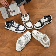 Zapatos casuales planos para hombre de unicolor con parches y cordones, para uso diario - Caqui - Ver 5