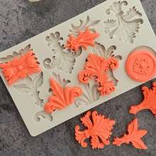 1 pieza Molde de silicona con patrón en relieve estilo europeo retro, molde para caramelos, herramienta de decoración de pasteles, molde de chocolate, artesanía de azúcar, utensilio de cocina - Gris Claro - Ver 3