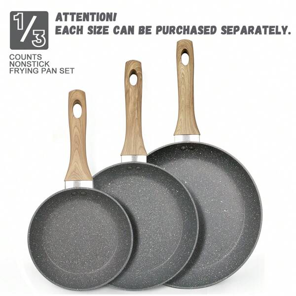 1 Stück/3 Stück Set antihaftbeschichtete Bratpfanne - Pfannen mit Holzgriff zum Aufhängen (7,8/9,7/11,3 Zoll), ofenbeständig & Kochgeschirr für die Küche, einzeln oder als Set erhältlich