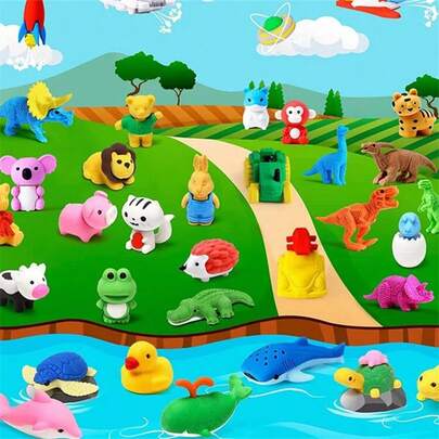 5/10/32/50pcs Random Style Cute Animal Eraser Set - Miniature Animal Erasers For Classroom Rewards And Party Gifts, Collectible Table Pets - Various Fun Pet Style Stationery, Perfect Student Incentives And Treasure Box Filling Prize Boxes, Fun Erasers, Classrooms, Cute Rubber Stationery