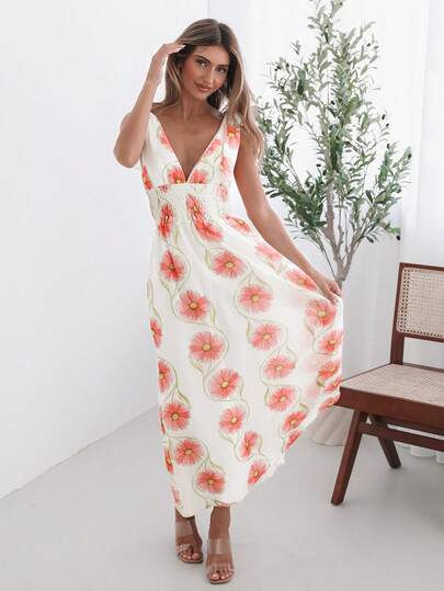 Floral Pattern Bohemian Vacation Woven Dress