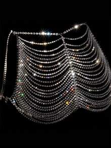 Gorgeous Sparkling Multi-Layer Tassel Rhinestone Body Chain Waist Belt, Luxury Party Banquet Bikini Accessory For Women - Silver - View 2