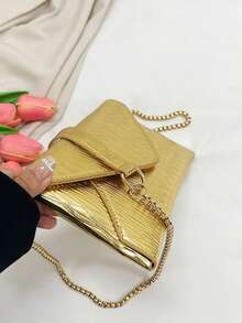 Women's Fashion Simple Versatile Shoulder Bag Chain Envelope Crossbody Bag - Gold - View 8
