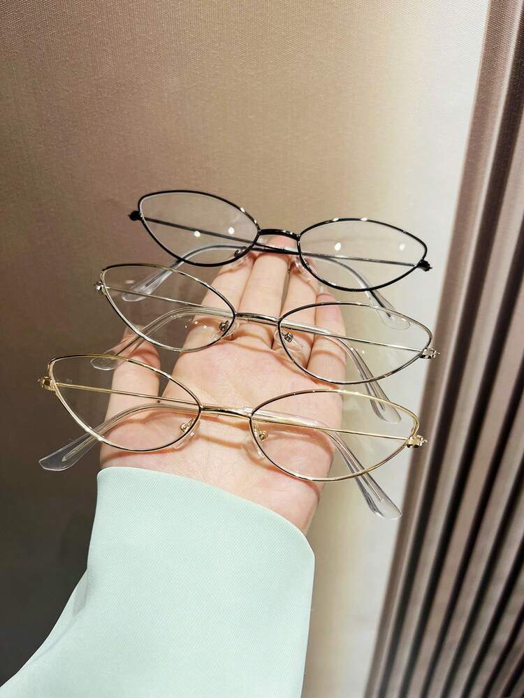 1 par unisex-glasögon för kattöga i metallram, populära läs-/kontorsglasögon - Guld - Visa 6