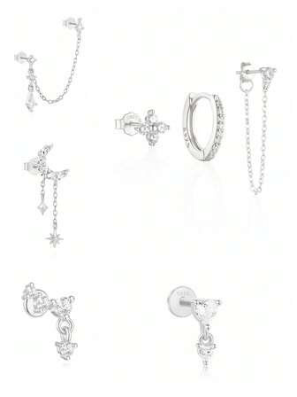 1st/3st Silverörhängen Sterling Silver Smycken Örhänge För Kvinnor Vintage Stud Örhängen Minimalistisk present till mamma Bröllopssmycken Fina smycken