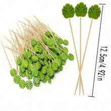 20/50/100/200pcs Monstera Leaf Design Fruit Picks, Party Decor Toothpicks, Hawaiian Bamboo Sticks, Suitable For Fruit, Dessert, Fruit Bowl Decor, Outdoor BBQ