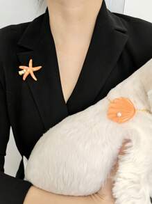 2pcs Fresh Shell & Pearls Starfish Accessories, Suitable For Hair Clip, Necklace, Brooch, Beach Vacation Decors, Owner & Pet Matching Sets