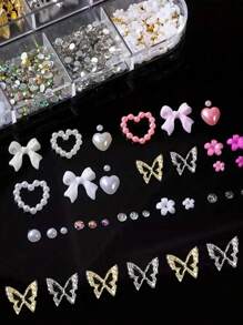 95 Stück 3D Y2K Nagel Dekoration Set mit Strass, Perle, Diamant: 20 Stück dicke Schmetterling Charms, verführerische Nagel Schleifen, Herz Charms und 3D Blumen Nägel für Y2K Nagel Dekoration Frauen Nagel Maniküre Zubehör Nagel Edelsteine