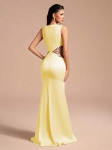 Elegant Long Slit Sequin Floral Party Dress, Prom Dress