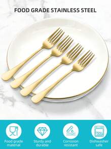 Stainless Steel Reusable Tableware Set, 4/10pcs Golden/Silver Cutlery Set-Includes Dining Forks For Salad/Appetizers/Dessert/Cake/Fruit, Table Forks, Flatware Set For Home, Kitchen, Bar, Restaurant, Hotels, Wedding, Birthdays, New Year, Halloween, Christmas, Easter, Valentine's Day, Thanksgiving Celebrations, And Other Festive Parties, Christmas Gift, Gift Givings-Halloween Or Christmas Party , Dishwasher Safe, Kitchen Supplies