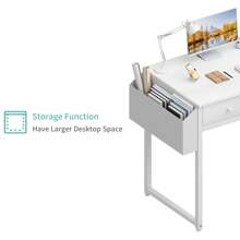 Lufeiya Small White Computer Desk With Fabric Drawers For Home Office Bedroom, 40 Inch Vanity Desk With Drawer Storage And Side Pouch, Study Writing Table, White