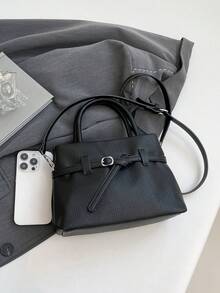 Geantă de mână minimalistă cu decor cu curele de culoare solidă, geantă de umăr elegantă de ultimă generație pentru femei, geantă de umăr pentru doamne