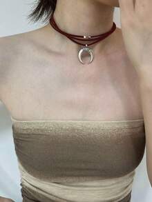 1 Piece Of European And American Crescent Alloy Pendant Necklace Clavicle Chain/Leopard Print Necklace/Dark Gothic Red Necklace Unique Women's Accessories, Long Neck Necklace Women's Necklace