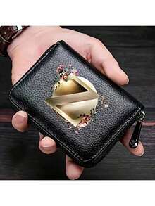 PU Leather Lettered Accordion Zipper Card Bag Ladies Men's Wallet Card Holder Coin Wallet Credit Card Holder Wallet Man, Gift Man Black Card Holders Anniversary Gift Small Gifts Gift Ideas Gift For Women
