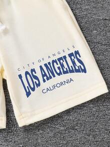 Ensemble T-shirt à col rond à manches courtes et short avec imprimé lettres pour préadolescentes