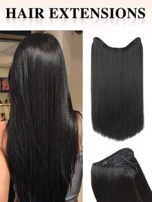 nimoki 22Inch Invisible Wire Hair Extensions for Daily Use Straight Wire Hairpiece Synthetic Hair Extensions with Transparent Adjustable Wire for Women  (black) - Black - View 1